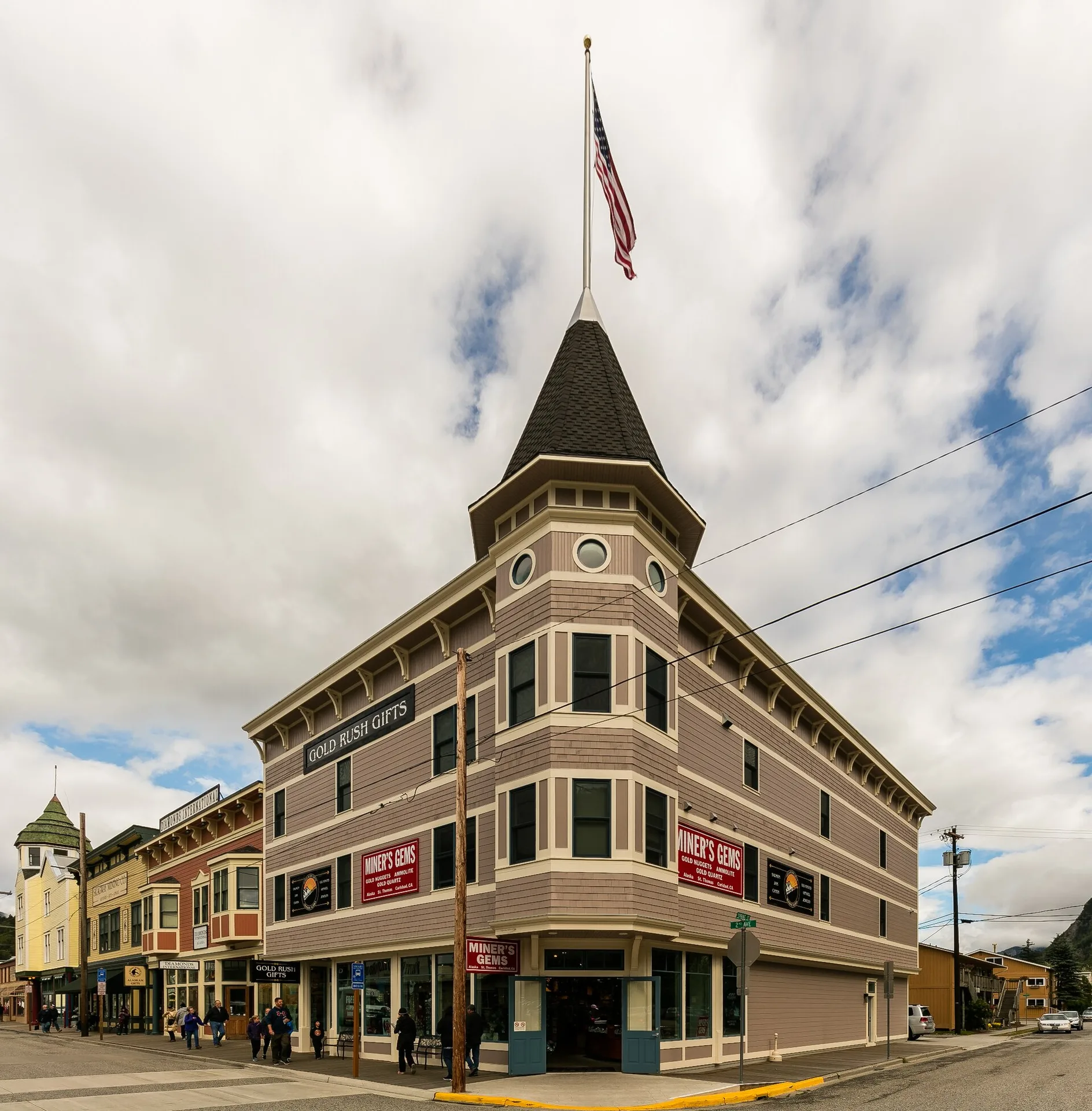 Colorful buildings and boardwalk in the Skagway Historic District